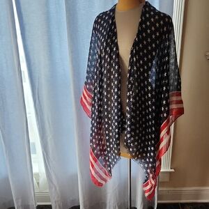 American Flag Star & Stripe Kimono Wrap Swimsuit Cover Up- Navy, White, Red